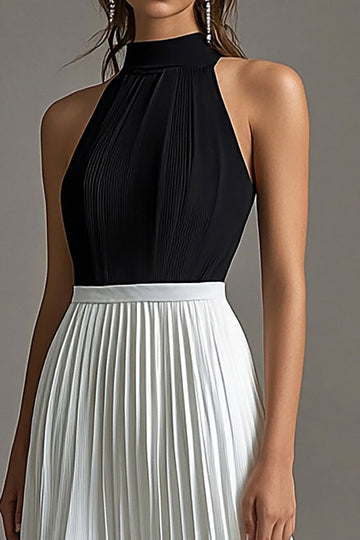 Halter A Line Pleated Chiffon Black Tie Dress